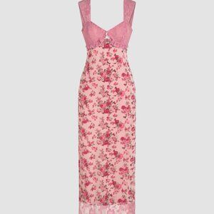 V-Neck Lace Floral Cami Maxi Dress